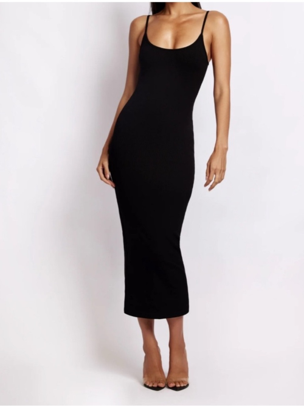 Meshki Alexis Ribbed Black Scoop Neck Bodycon Midi Dress